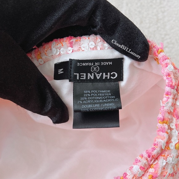 Auth Chanel 19C Runway Pink Tweed CC logo Beret -Size. M - Picture 7 of 9